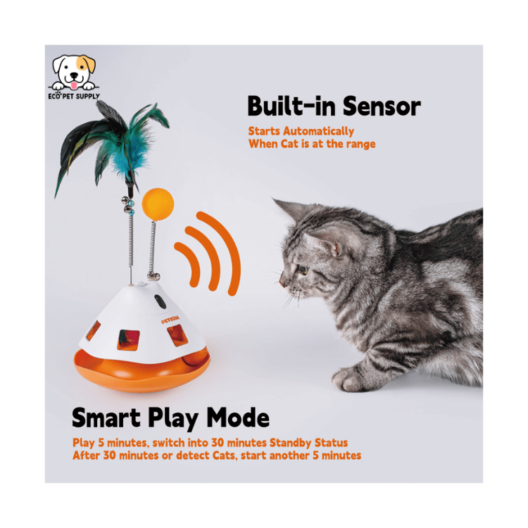 EcoPet Supplies 2025 Interactive Automatic Cat Toy with LED Lights, Rolling Ball and Rechargeable Motion Sensor Fun