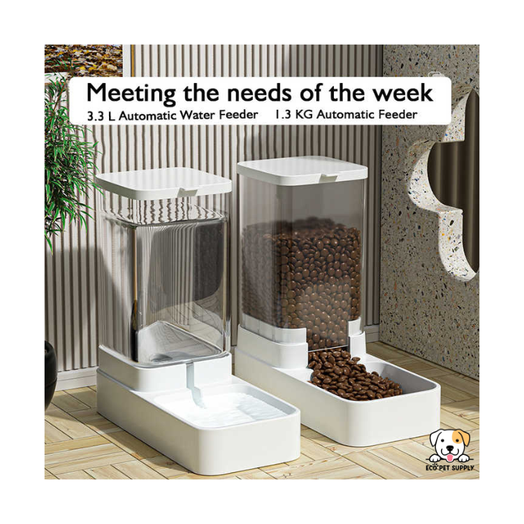 EcoPet Supplies 2025 2-in-1 Automatic Pet Feeder and Water Dispenser – Gravity-Fed, Spill-Free, BPA-Free, Easy to Clean & Perfect for Cats and Dogs of All Sizes