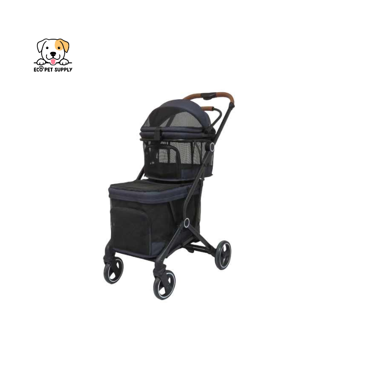 EcoPet Supplies 2025 Lightweight Double-Fold Pet Stroller with One-Hand Folding, 360° Wheels & Safety Harness for Small to Medium Pets
