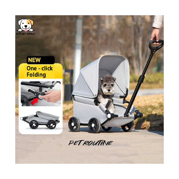 EcoPet Supplies Lightweight Foldable Double Pet Stroller – 2025 One-Hand Design