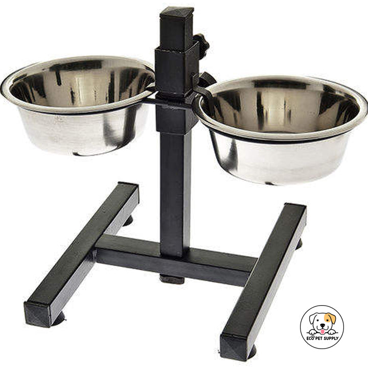 Eco Pet Supply 360° Rotating Height Adjustable Pet Feeding Station Two steel Bowls