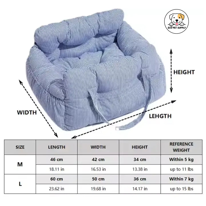 Eco Pet Supply Portable Dog Car Seat – Dual-Use Travel Booster Seat & Pet Bed with Side Pocket – Ideal for Small and Medium Dogs