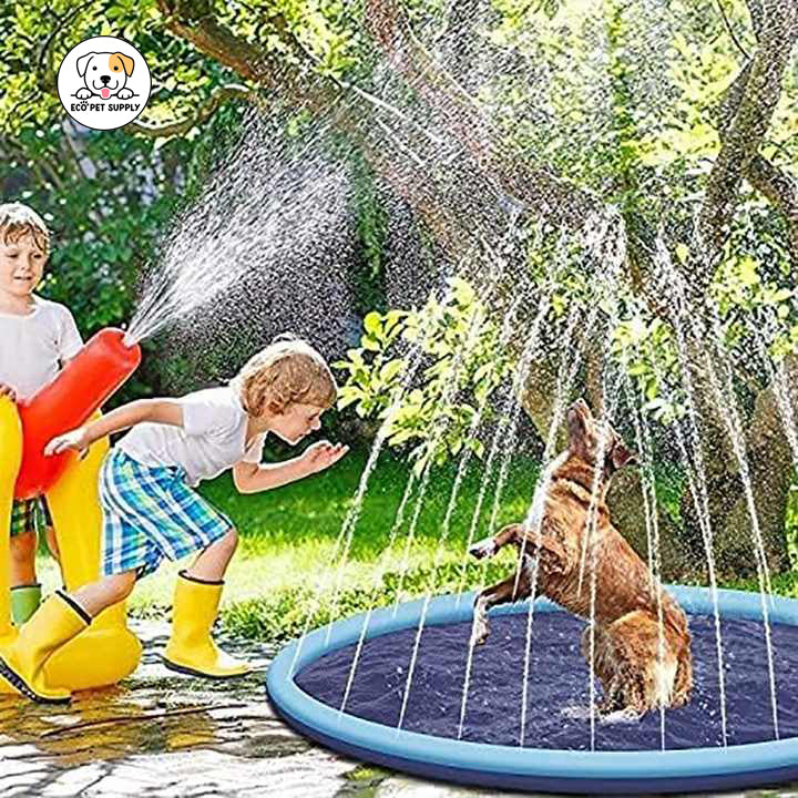 Eco Pet Supply Dog Sprinkler Splash Pad – Durable PVC Outdoor Water Play Mat for Pets with Anti-Slip Design, 170cm Diameter, Easy Setup for Summer Fun