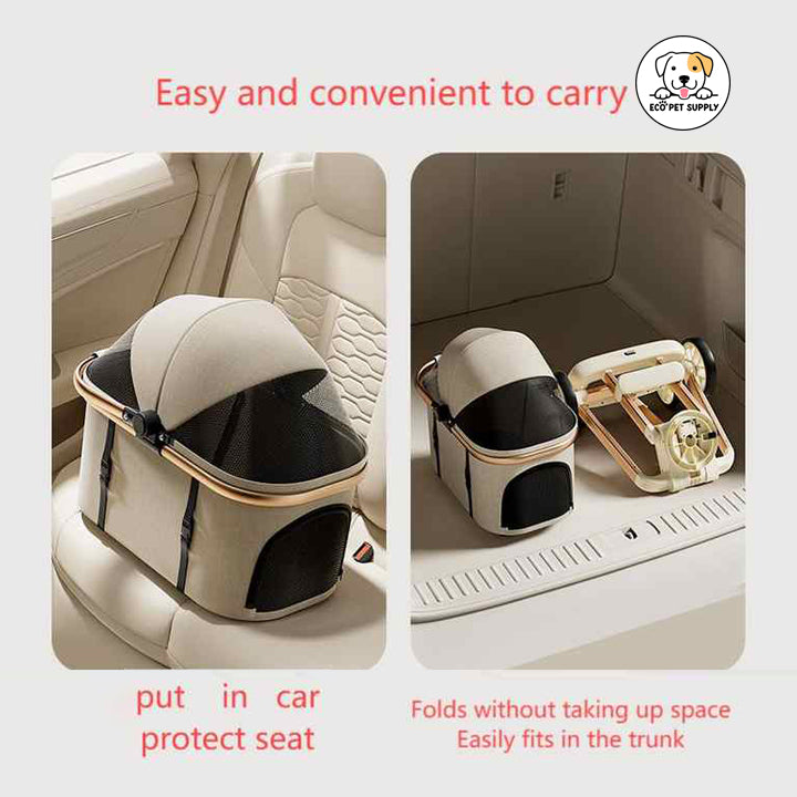 Eco Pet Supply Foldable Pet Travel Stroller – Lightweight and Compact Carrier for Small Dogs and Cats – Easy Maneuverability and Convenient Storage