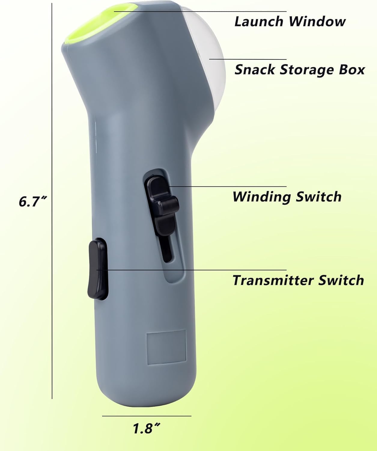 Pet Treat Launcher, Gray, Automatic Food Thrower with Storage Box, Training Device for Dogs, 6.7x1.8 Inches