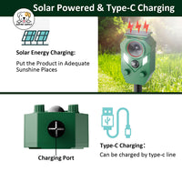 Eco Pet Supply Outdoor Solar Ultrasonic Animal Repeller with USB Charging – Motion-Activated LED Flashing Light for Garden, Yard & Farm Protection