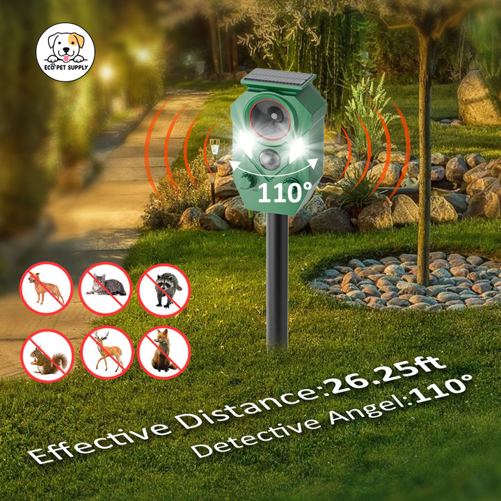 Eco Pet Supply Outdoor Solar Ultrasonic Animal Repeller with USB Charging – Motion-Activated LED Flashing Light for Garden, Yard & Farm Protection