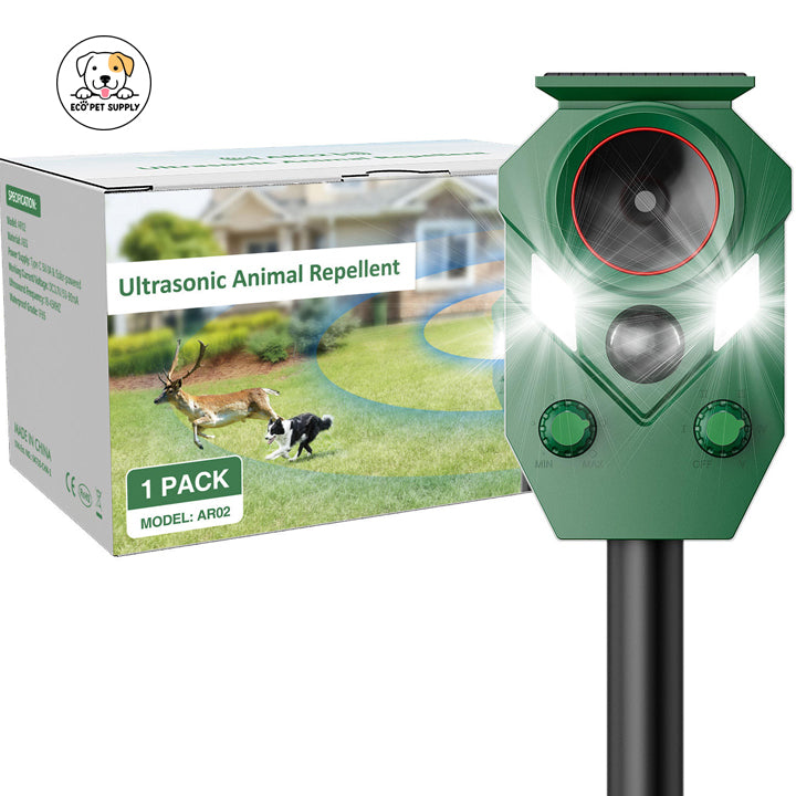 Eco Pet Supply Outdoor Solar Ultrasonic Animal Repeller with USB Charging – Motion-Activated LED Flashing Light for Garden, Yard & Farm Protection