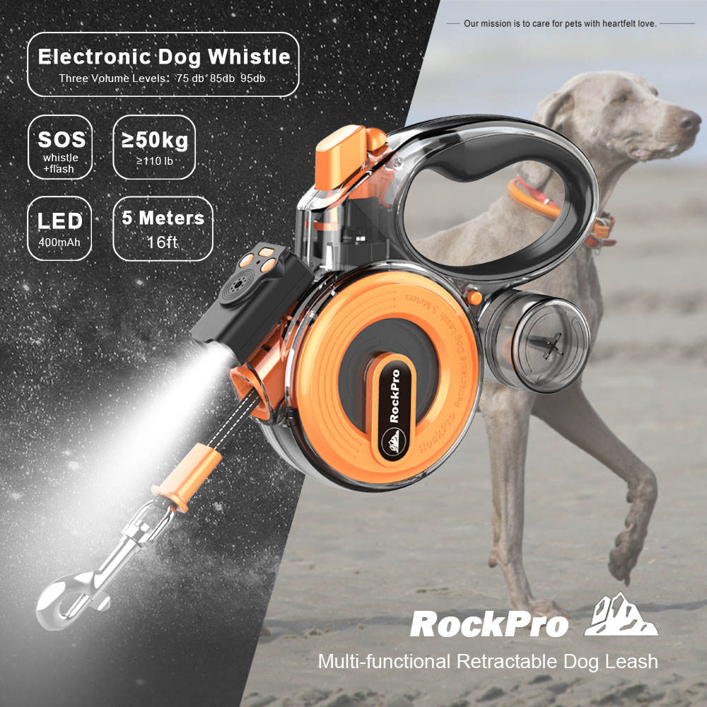 Retractable Dog Leash with LED Light & Electronic Whistle
