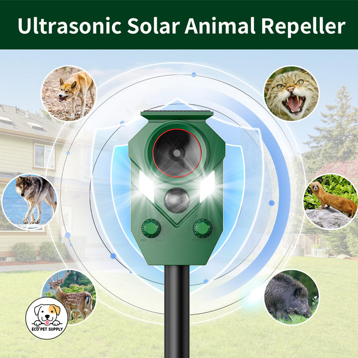 Eco Pet Supply Outdoor Solar Ultrasonic Animal Repeller with USB Charging – Motion-Activated LED Flashing Light for Garden, Yard & Farm Protection