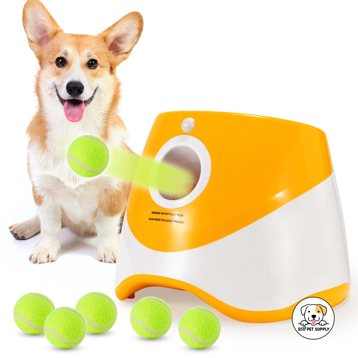 Eco Pet Supply Interactive Fetch Tennis Ball Launcher – Automatic Dog Toy with Adjustable Launch Distance and Rechargeable Battery for Endless Playtime Fun