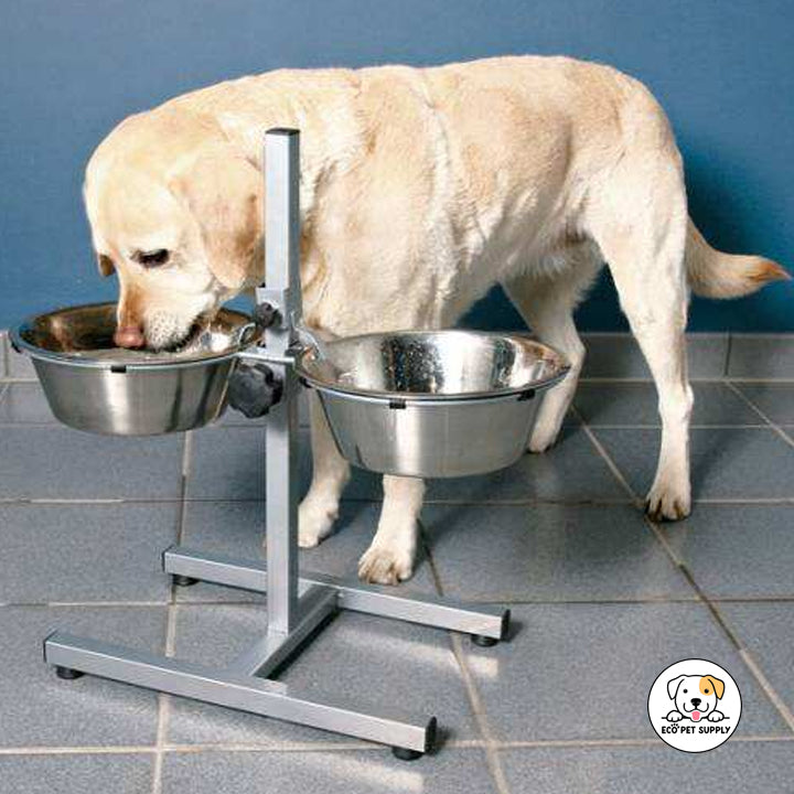 Eco Pet Supply 360° Rotating Height Adjustable Pet Feeding Station Two steel Bowls