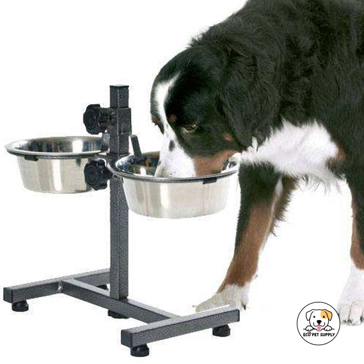 Eco Pet Supply 360° Rotating Height Adjustable Pet Feeding Station Two steel Bowls