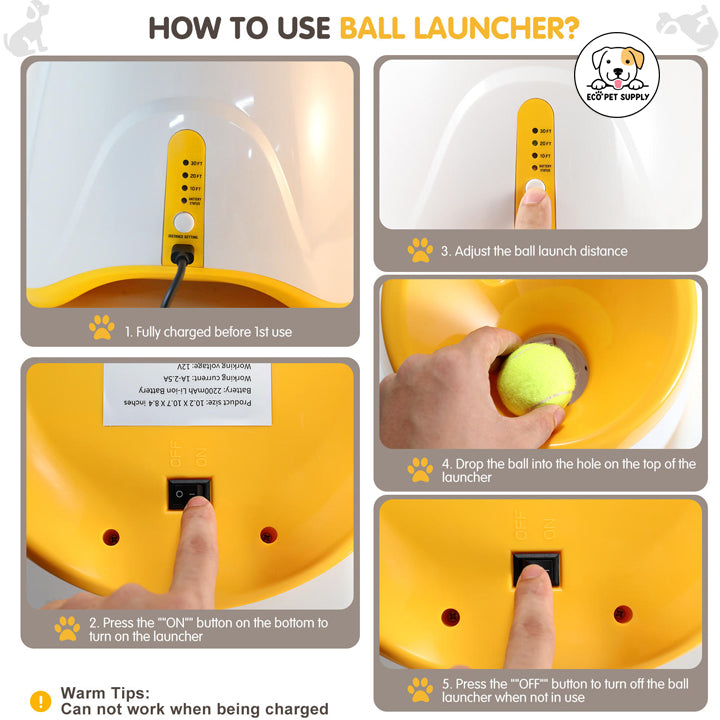 Eco Pet Supply Interactive Fetch Tennis Ball Launcher – Automatic Dog Toy with Adjustable Launch Distance and Rechargeable Battery for Endless Playtime Fun
