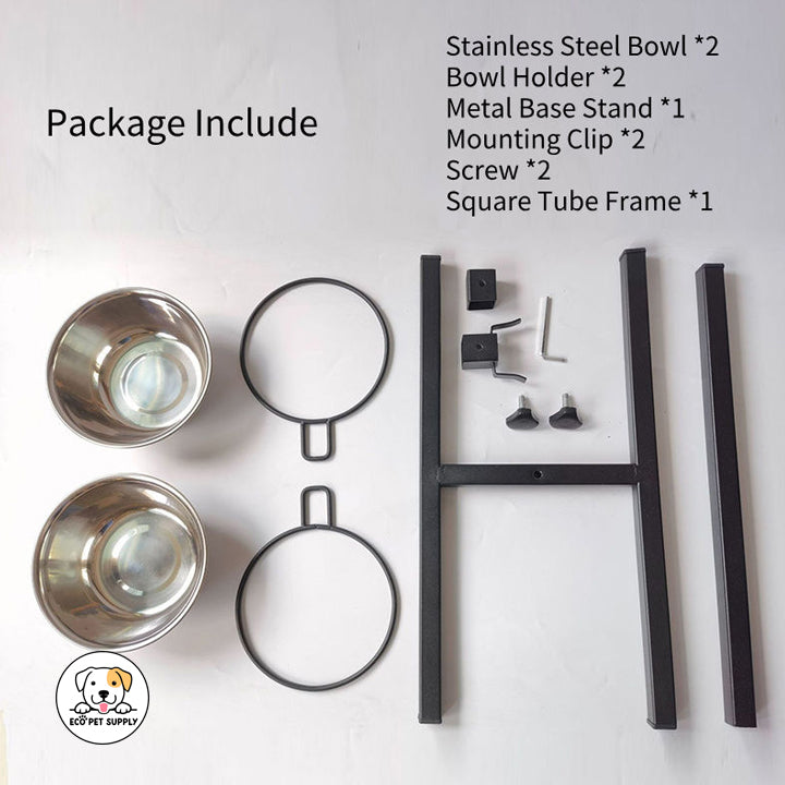 Eco Pet Supply 360° Rotating Height Adjustable Pet Feeding Station Two steel Bowls