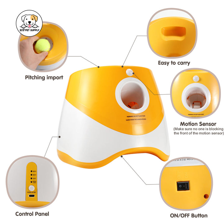 Eco Pet Supply Interactive Fetch Tennis Ball Launcher – Automatic Dog Toy with Adjustable Launch Distance and Rechargeable Battery for Endless Playtime Fun