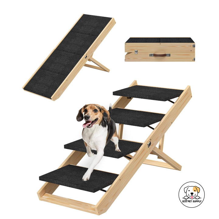 Eco Pet Supply Modern Classic Four-Section Folding Pet Ramp – Portable Dog Staircase for Home and Travel