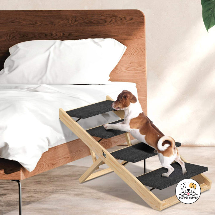 Eco Pet Supply Modern Classic Four-Section Folding Pet Ramp – Portable Dog Staircase for Home and Travel