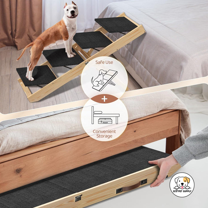 Eco Pet Supply Modern Classic Four-Section Folding Pet Ramp – Portable Dog Staircase for Home and Travel