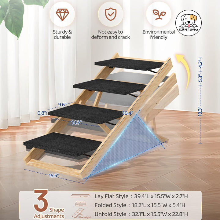 Eco Pet Supply Modern Classic Four-Section Folding Pet Ramp – Portable Dog Staircase for Home and Travel