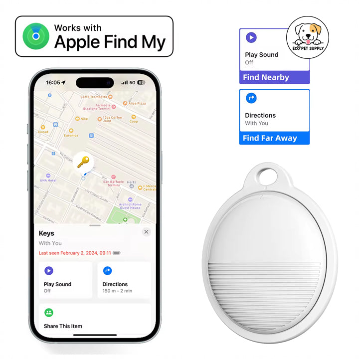 Eco Pet Supply Find My Smart Air Tag – Mini GPS Tracker for Keys, Wallets, Luggage & Pets – Compatible with iOS Find My Network