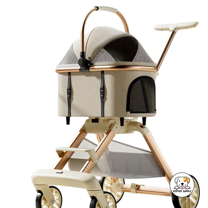 Eco Pet Supply Foldable Pet Travel Stroller – Lightweight and Compact Carrier for Small Dogs and Cats – Easy Maneuverability and Convenient Storage