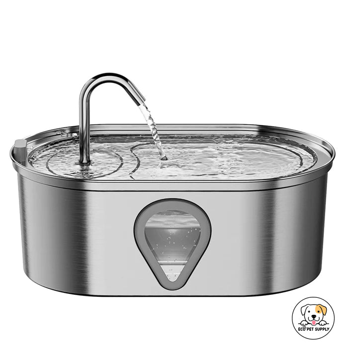 Eco Pet Supply Stainless Steel Pet Water Feeder – Automatic Gravity-Fed Water Dispenser with Silent Pump – BPA-Free Plastic Base – Ideal for Cats & Small Dogs