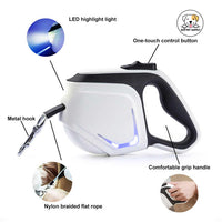 Eco Pet Supply LED Automatic Retractable Pet Leash – 3M/5M Lengths, Built-in Flashlight, LED Light Strip, Reflective Tape, Ergonomic Handle