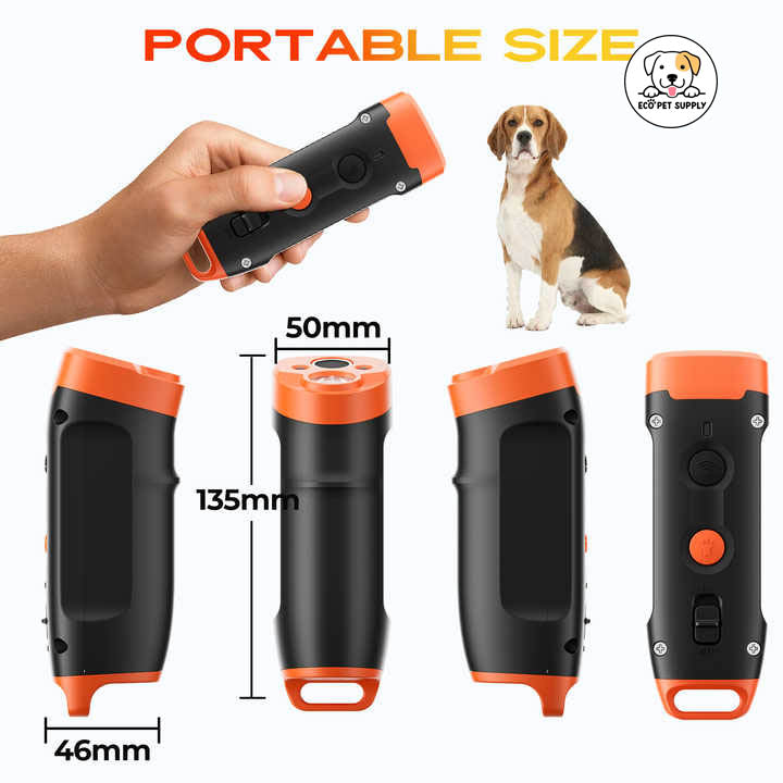 Eco Pet Supply DR01 Portable Ultrasonic Anti-Barking Device – Rechargeable, Handheld Dog Training Tool with LED Flashlight for Indoor & Outdoor Use