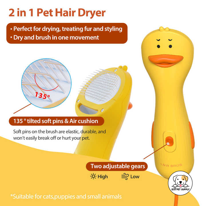 Eco Pet Supply 2‑In‑1 Pet Grooming Tool Yellow Duck