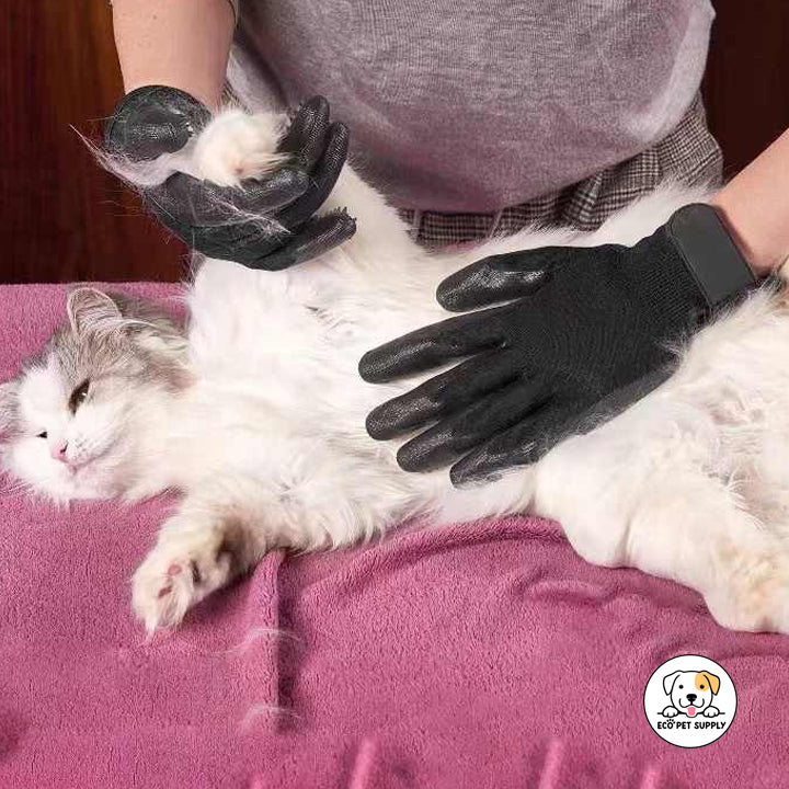 Eco Pet Supply Pet Grooming Glove – Gentle Deshedding Brush Mitt for Cats and Dogs, Enhanced Five-Finger Design with 255 Silicone Tips for Effective Hair Removal and Massage