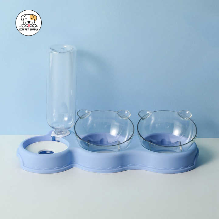 Eco Pet Supply Portable Plastic Dog Two-Bowl Feeder – Foldable Dual Pet Food and Water Bowls for Travel, Outdoor, and Hiking – BPA-Free, Lightweight Design