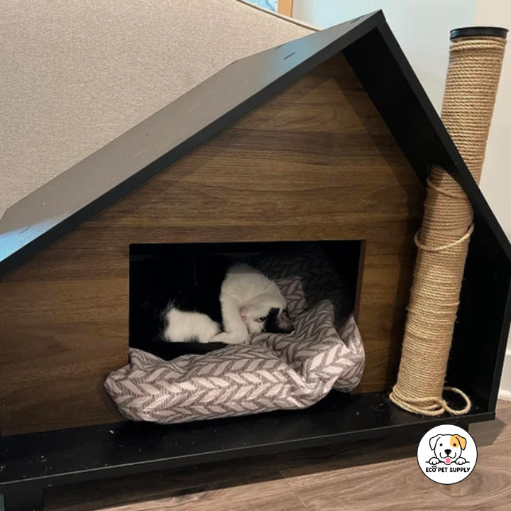 Eco Pet Supply Large Capacity Split Cat House Wood Brown