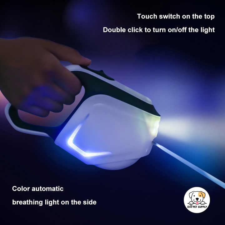 Eco Pet Supply LED Automatic Retractable Pet Leash – 3M/5M Lengths, Built-in Flashlight, LED Light Strip, Reflective Tape, Ergonomic Handle