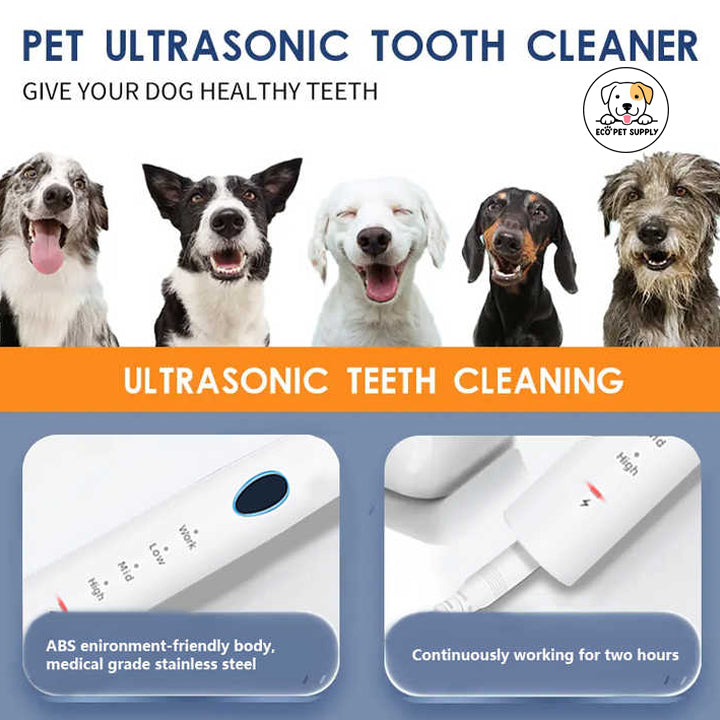 Eco Pet Supply Ultrasonic Dog Teeth Cleaning Kit – Professional Dental Care Tool for Dogs and Cats – Plaque and Tartar Remover with LED Light