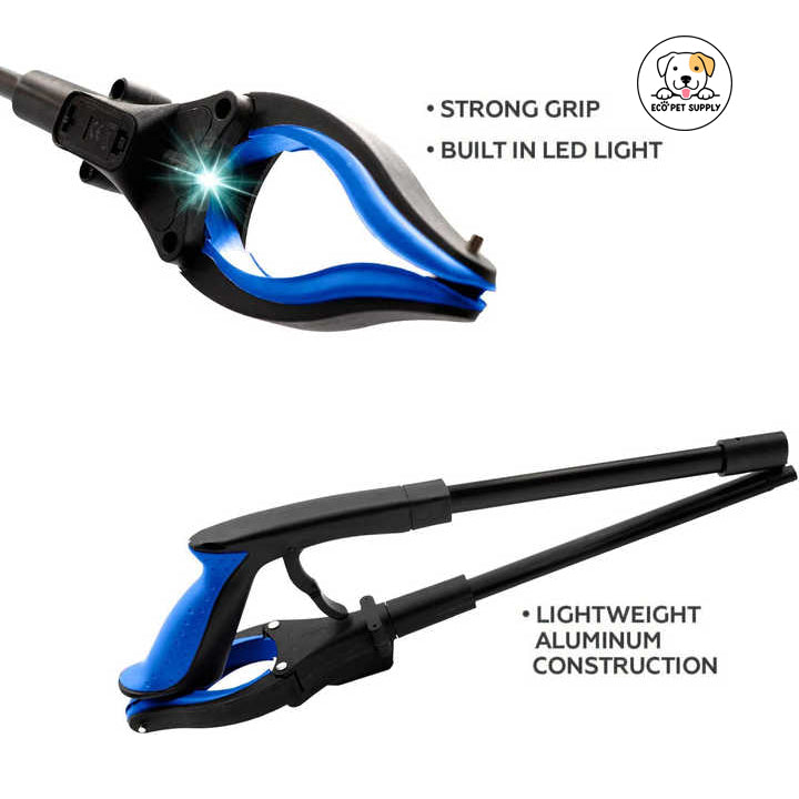 Eco Pet Supply LED Light Foldable Grabber Reacher Tool - 32” Extra Long Foldable Gripper and Reaching Tool - Heavy Duty Pick Up Stick Grabbers for Pet, Trash,