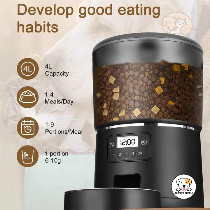 Eco Pet Supply Automatic Pet Feeder 4L Capacity Black