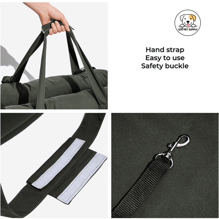 Eco Pet Supply Portable Dog Car Seat – Dual-Use Travel Booster Seat & Pet Bed with Side Pocket – Ideal for Small and Medium Dogs