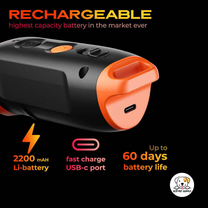 Eco Pet Supply DR01 Portable Ultrasonic Anti-Barking Device – Rechargeable, Handheld Dog Training Tool with LED Flashlight for Indoor & Outdoor Use