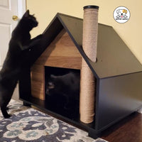 Eco Pet Supply Large Capacity Split Cat House Wood Brown