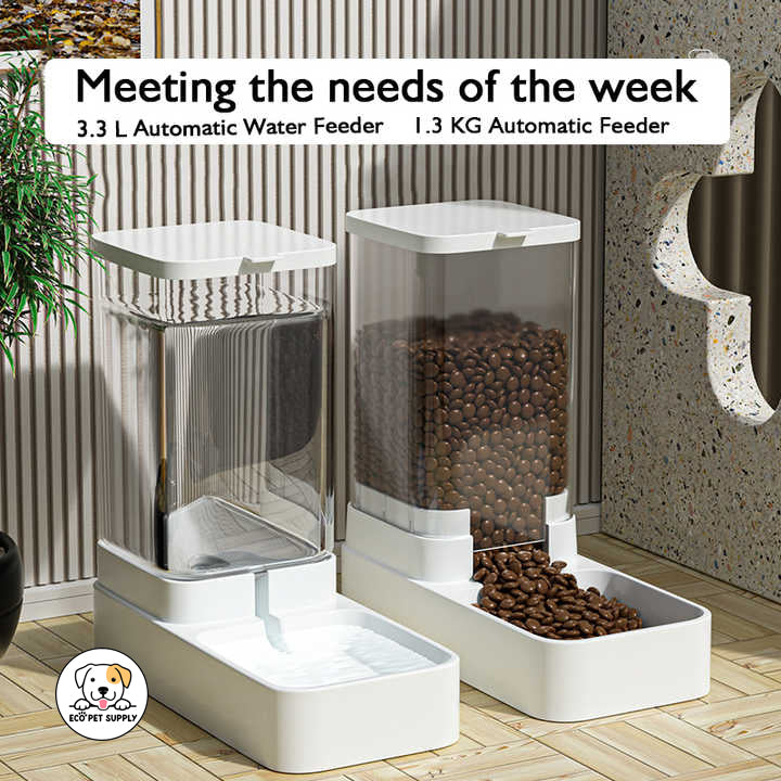 Eco Pet Supply 2-in-1 Automatic Pet Feeder and Water Dispenser – Gravity-Fed, Spill-Free, BPA-Free, Easy to Clean & Perfect for Cats and Dogs of All Sizes