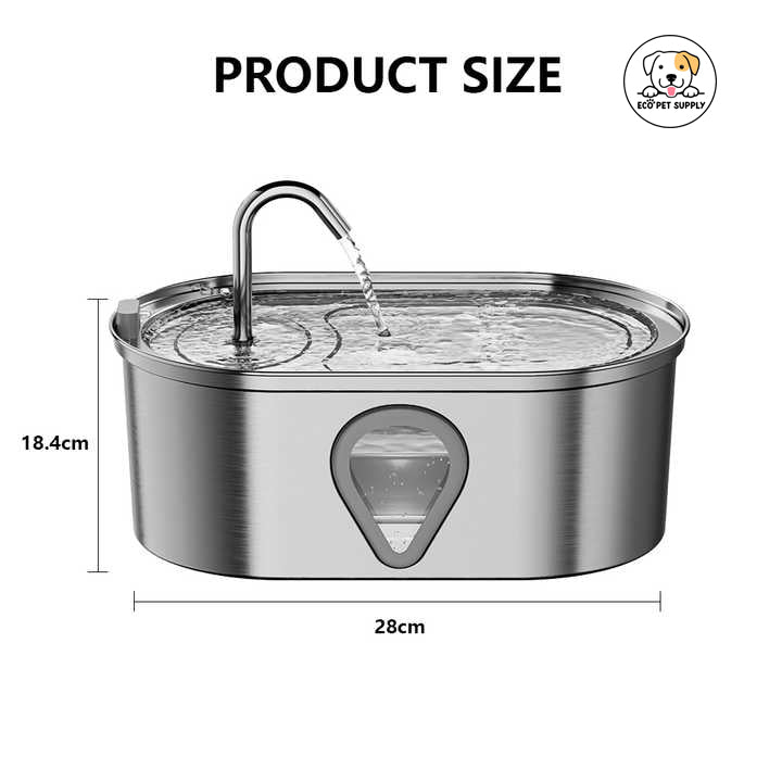 Eco Pet Supply Stainless Steel Pet Water Feeder – Automatic Gravity-Fed Water Dispenser with Silent Pump – BPA-Free Plastic Base – Ideal for Cats & Small Dogs